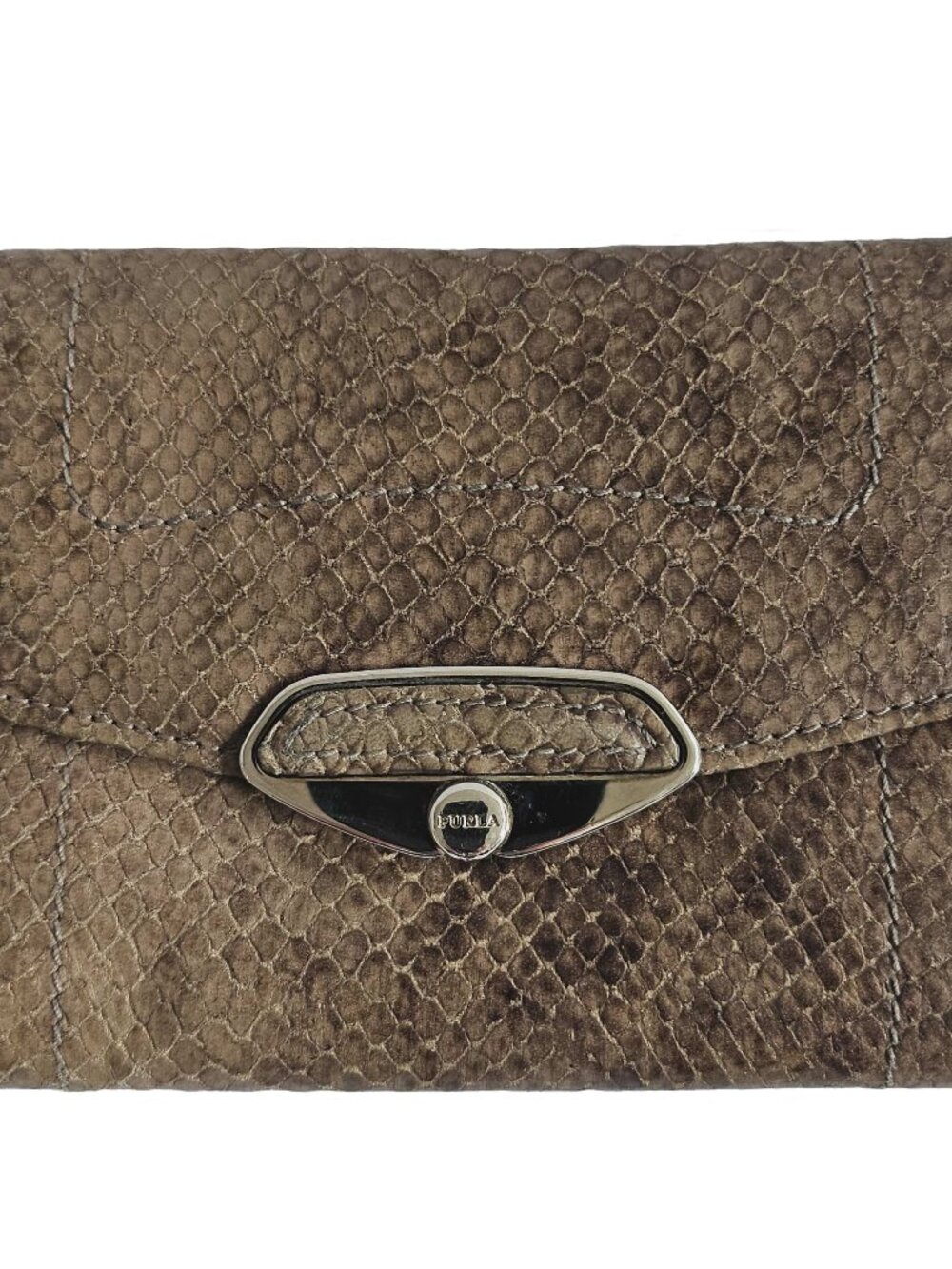 FURLA BROWN PYTHON TRI-FOLD WALLET